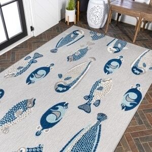 Blue and White Fish Pattern Rug